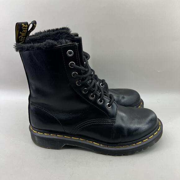 Dr Martens 1460 Serena Boots Womens Size Black Leather Faux Fur Lined  Winter